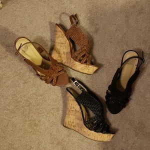 Black and Brown/Cognac Wedges